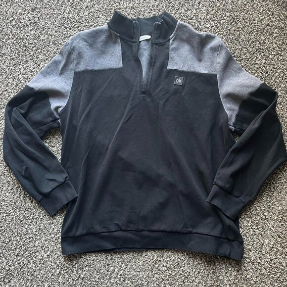 Calvin Klein Black & Steel Gray Quarter Zip Cotton Jacket - Picture 1 of 5